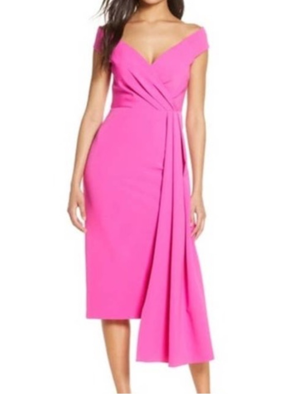 Eliza J off the shoulder pink dress size 10 dry cleaned EUC